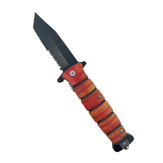 8.25" Spring Assisted Pocket Black Tanto Blade Knife w/ Orange Handle - KS2623TBR