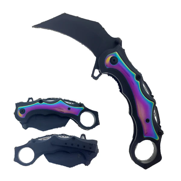 7" Rainbow Spring Assisted Karambit Rainbow ABS handle - KS2627RB