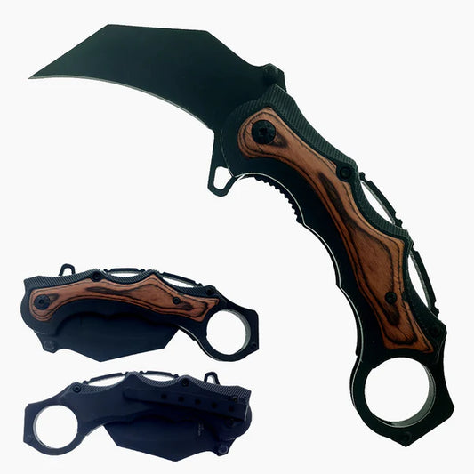 7" Wood Spring Assisted Karambit Wood ABS handle - KS2627WD