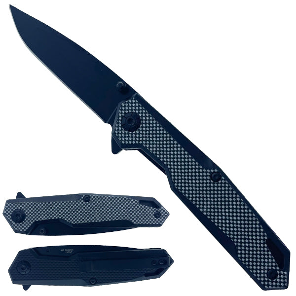 8" Chrome Carbon Fiber Spring Assisted Pocket Knife  - KS2985CB