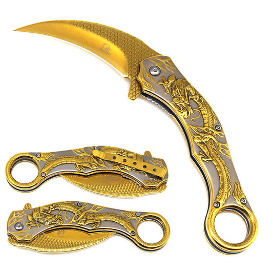 8.25 " Overall In Length Gold Blade with dragon engraving - KS3006GD