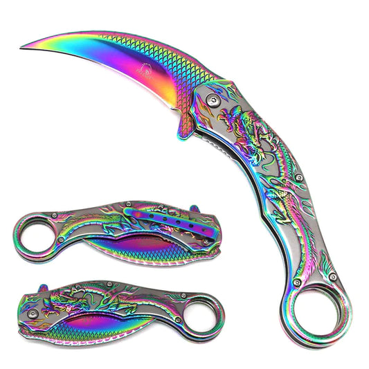 8.25 " Overall In Length Rainbow Blade with dragon engraving - KS3006RB
