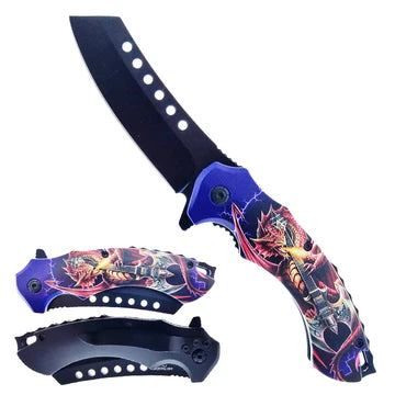 8" Red & Blue Dragon Spring Assisted Knife- KS30175-4