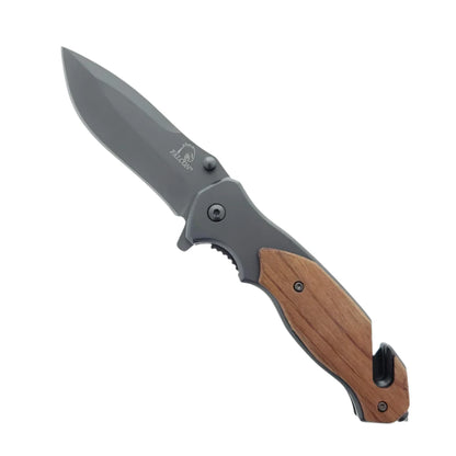 Falcon 8" Metal and Wood handle Spring Assisted Knife - KS30257GY