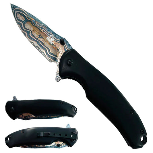 Falcon 8" Spring Assisted Pocket Knife Damascus Blade - KS3045RW