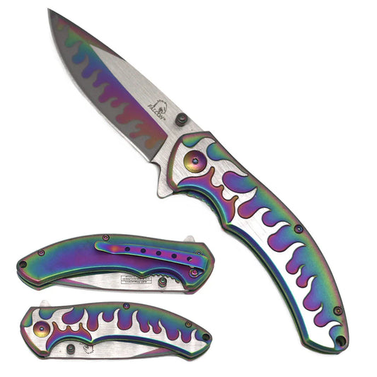 Falcon 8" Rainbow Stainless Blade Spring Assisted Knife - KS3082RB