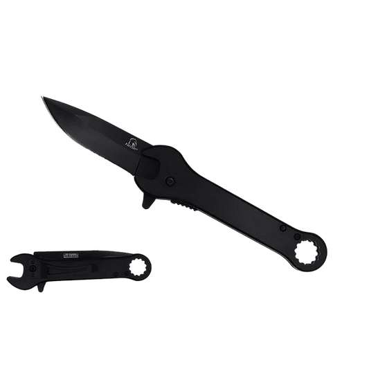 Falcon 7.75" Black Spring Assisted Knife with 12 mm Wrench Function - KS3096BK