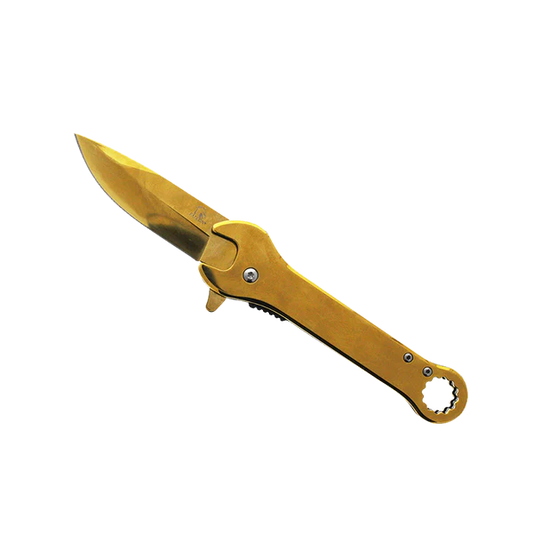 Falcon 7.75" Gold Spring Assisted Knife with 12 mm Wrench Function - KS3096GD