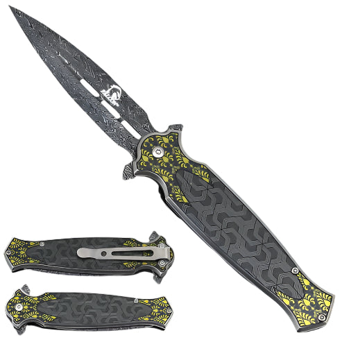8 1/2" Falcon Spring Assisted Pocket Knife with Damascus Patterns Design - KS3097-1