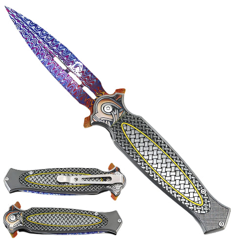 8 1/2" Falcon Spring Assisted Pocket Knife with Color Patterns Design - KS3097-3