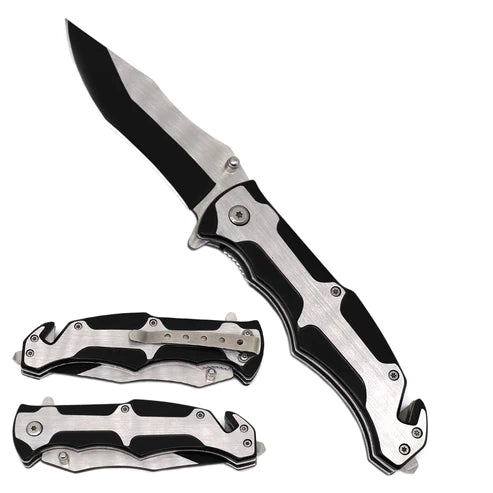 8" Silver & Black Spring Assisted Pocket Knife - KS3109BK