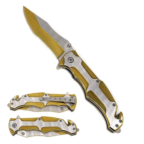 8" Silver & Gold Spring Assisted Pocket Knife - KS3109GD