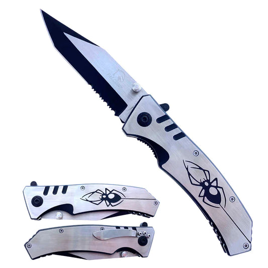 Falcon 8" Spring Assisted Knife Black Widow Design on Handle - KS3113