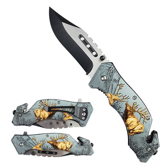 7.75" Spring Assisted Pocket Knife Deer - KS31309DR