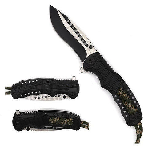 Falcon 8" Black & silver blade Black handle w/ paracord - KS32185BK