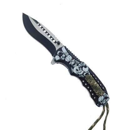 Falcon 8" Spring Assisted Knife Skulls Handle w/ paracord - KS32185BSK