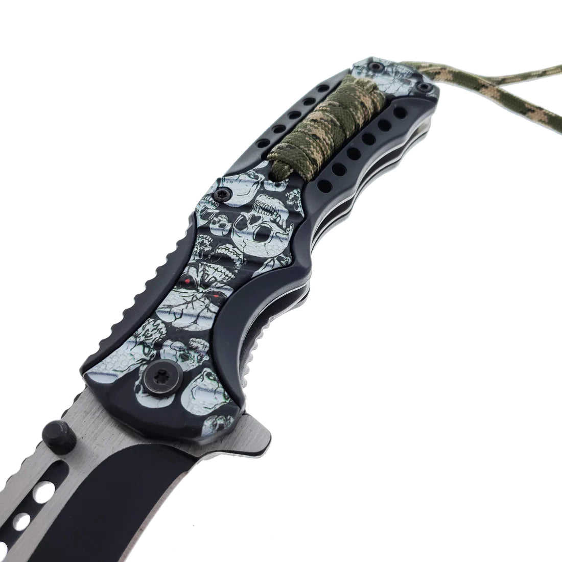 Falcon 8" Spring Assisted Knife Skulls Handle w/ paracord - KS32185BSK