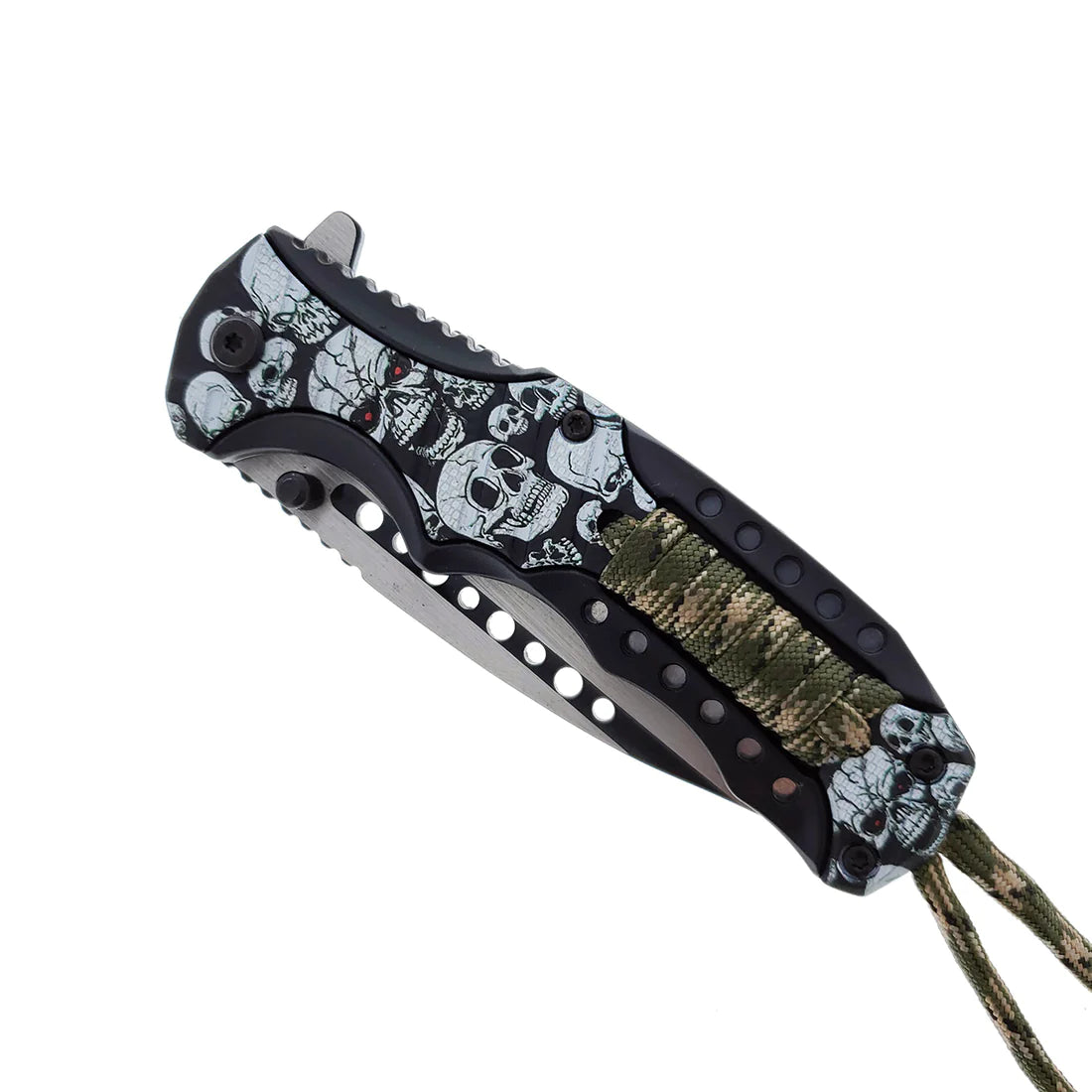 Falcon 8" Spring Assisted Knife Skulls Handle w/ paracord - KS32185BSK