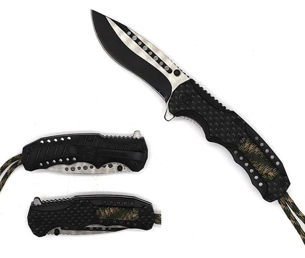 Falcon 8" Spring Assisted Knife Carbon Fiber Handle w/ paracord - KS32185CB