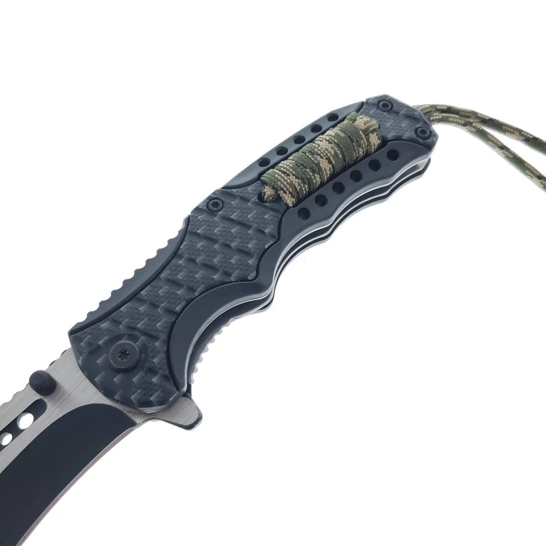 Falcon 8" Spring Assisted Knife Carbon Fiber Handle w/ paracord - KS32185CB