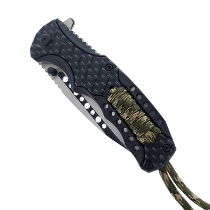 Falcon 8" Spring Assisted Knife Carbon Fiber Handle w/ paracord - KS32185CB