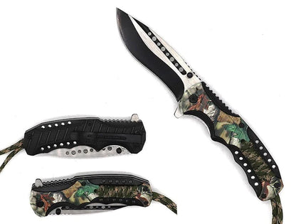 Falcon 8" Spring Assisted Knife Camo Handle w/ paracord - KS32185LV