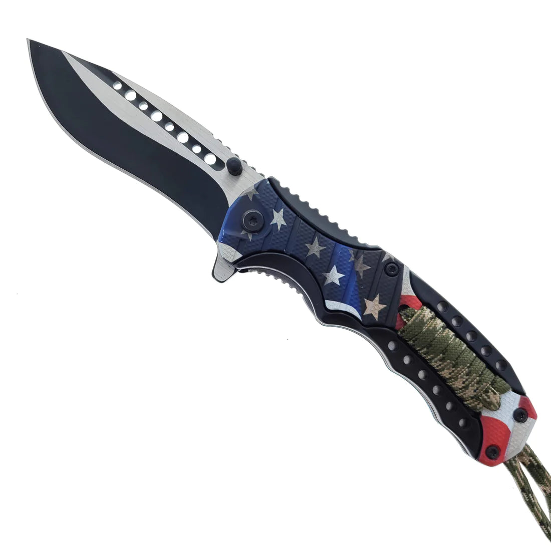 Falcon 8" Spring Assisted Knife US Flag Handle w/ paracord - KS32185UF