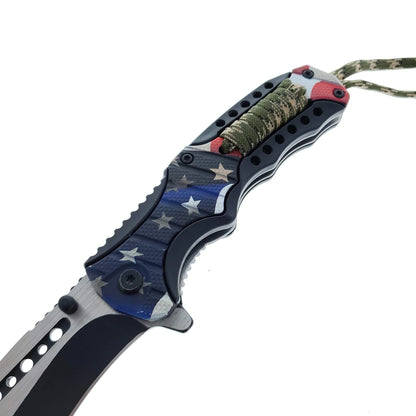 Falcon 8" Spring Assisted Knife US Flag Handle w/ paracord - KS32185UF