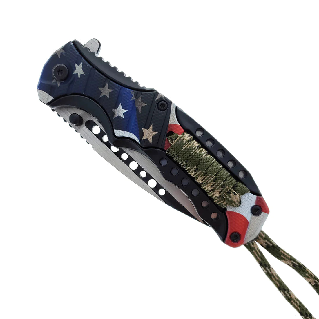 Falcon 8" Spring Assisted Knife US Flag Handle w/ paracord - KS32185UF