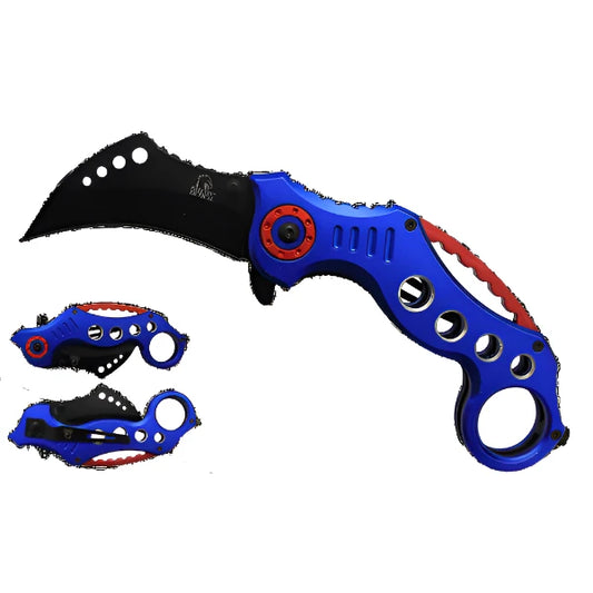 Falcon 7 1/2" Overall Blue and Red Blade Folding Knife - KS3293BL