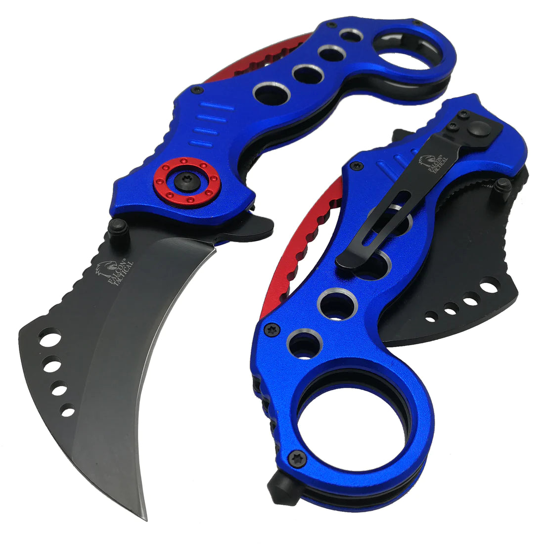 Falcon 7 1/2" Overall Blue and Red Blade Folding Knife - KS3293BL