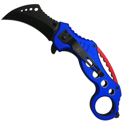 Falcon 7 1/2" Overall Blue and Red Blade Folding Knife - KS3293BL