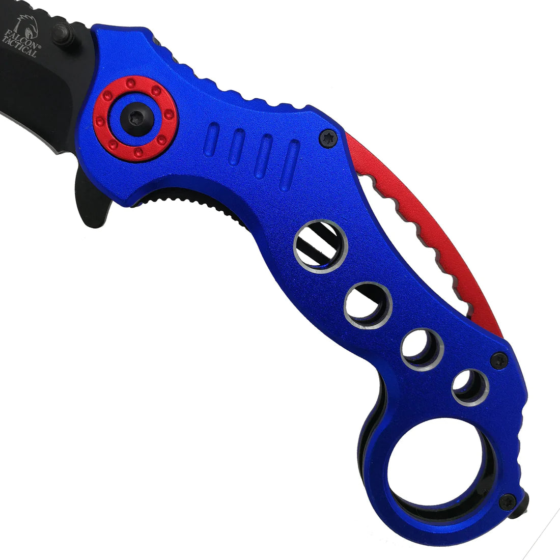 Falcon 7 1/2" Overall Blue and Red Blade Folding Knife - KS3293BL