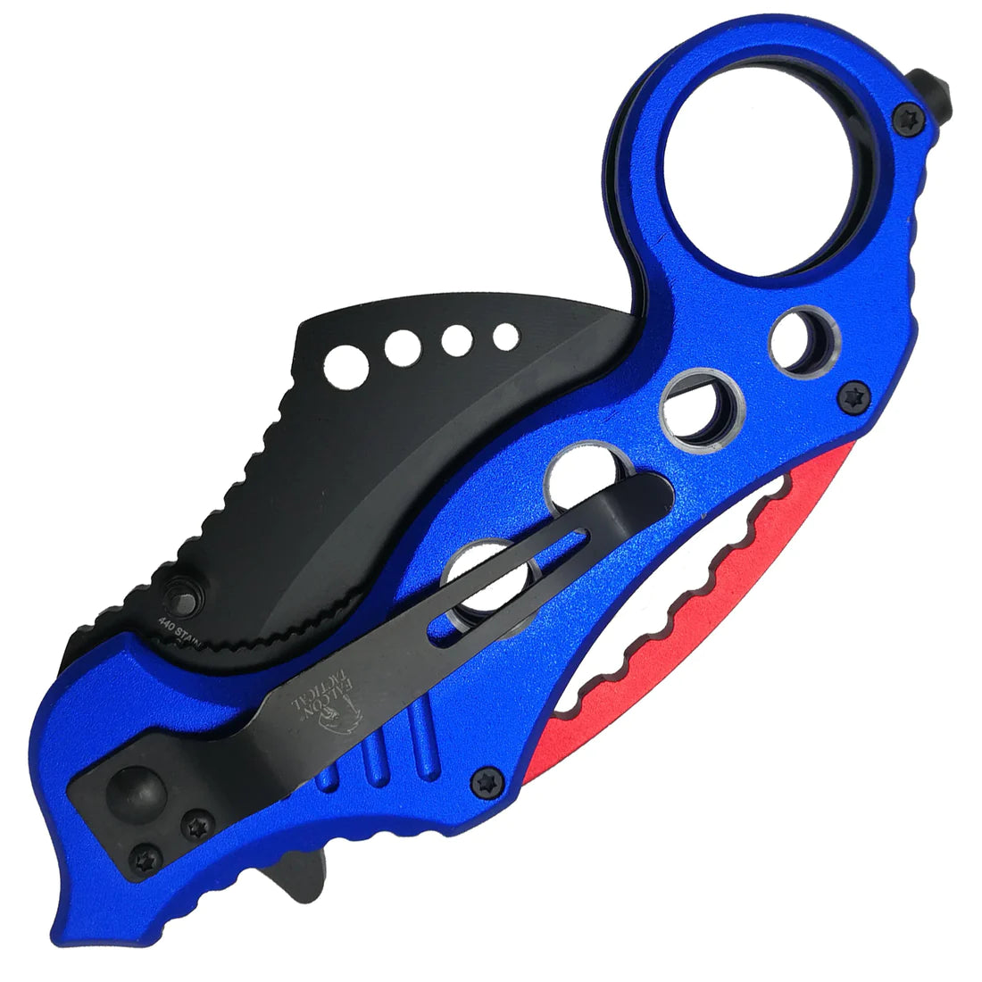 Falcon 7 1/2" Overall Blue and Red Blade Folding Knife - KS3293BL