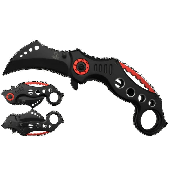 Falcon 7 1/2" Overall Black and Red Folding Knife - KS3293BR