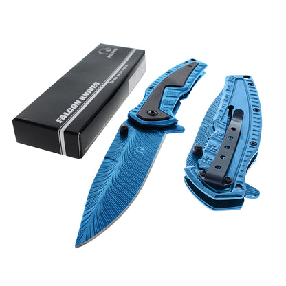 Falcon 8.5" Blue Spring Assisted Pocket Knife Engraved Blade - KS3303BL