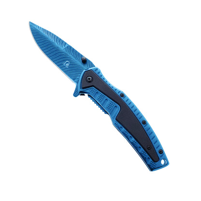 Falcon 8.5" Blue Spring Assisted Pocket Knife Engraved Blade - KS3303BL