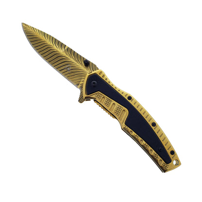 Falcon 8.5" Gold Spring Assisted Pocket Knife Engraved Blade - KS3303GD