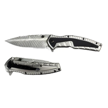 Falcon 8.5" Gray Spring Assisted Pocket Knife Engraved Blade - KS3303GY