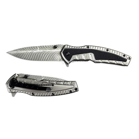 Falcon 8.5" Gray Spring Assisted Pocket Knife Engraved Blade - KS3303GY