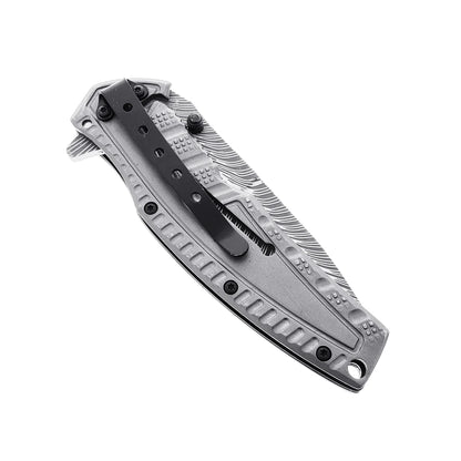 Falcon 8.5" Gray Spring Assisted Pocket Knife Engraved Blade - KS3303GY