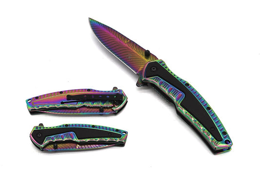 Falcon 8.5" Rainbow Spring Assisted Pocket Knife Engraved Blade - KS3303RB