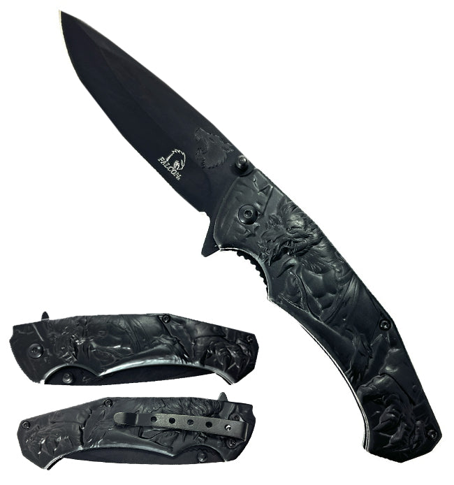 Falcon 3 1/2" Black Blade Spring Assisted Knife - KS33237BK