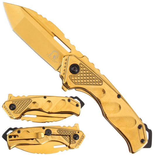 Falcon Spring 4.75" Assisted Knife Gold Frame Lock Knife -KS3331GD