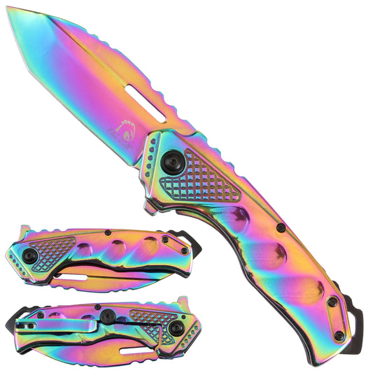 Falcon Spring 4.75" Assisted Knife Rainbow Frame Lock Knife -KS3331RB