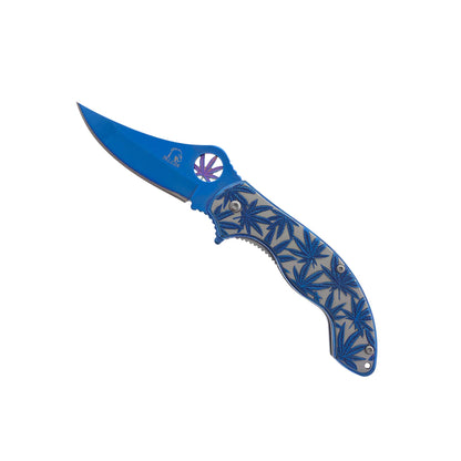 Falcon 7.5" Spring Assisted Knife w/ Blue ABS Marijuana Design - KS3601BL