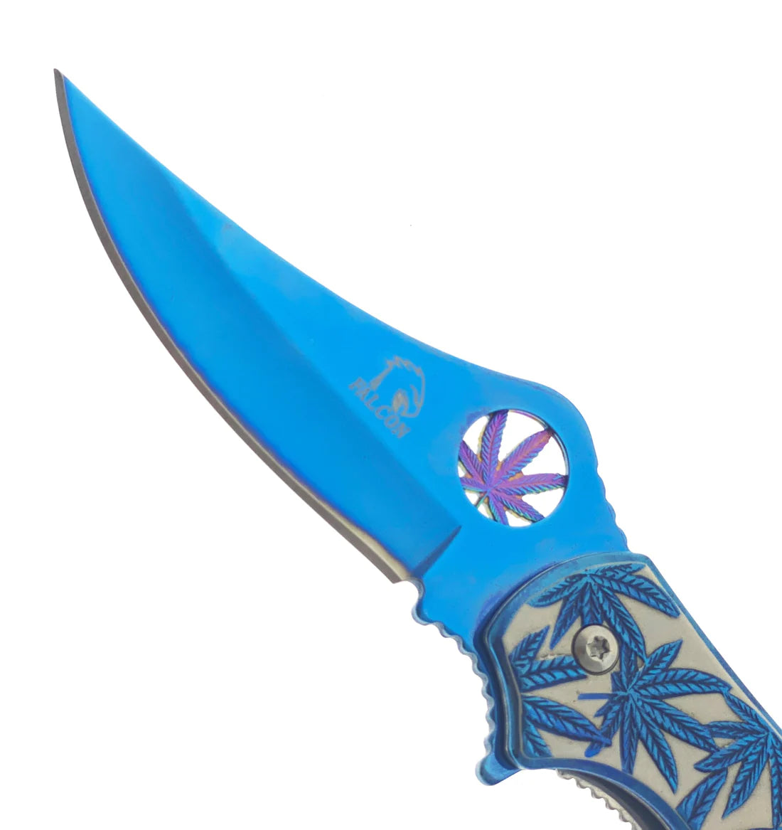 Falcon 7.5" Spring Assisted Knife w/ Blue ABS Marijuana Design - KS3601BL