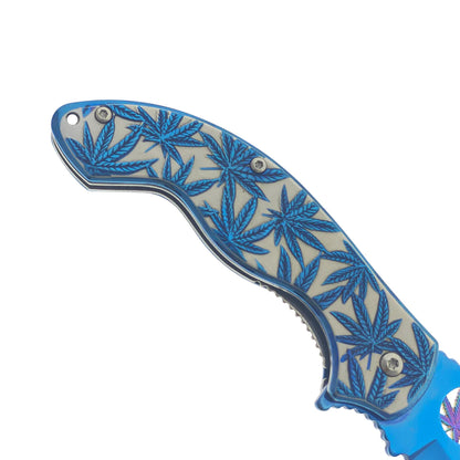 Falcon 7.5" Spring Assisted Knife w/ Blue ABS Marijuana Design - KS3601BL