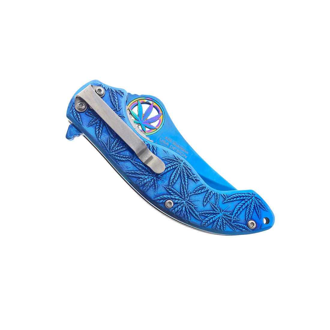 Falcon 7.5" Spring Assisted Knife w/ Blue ABS Marijuana Design - KS3601BL