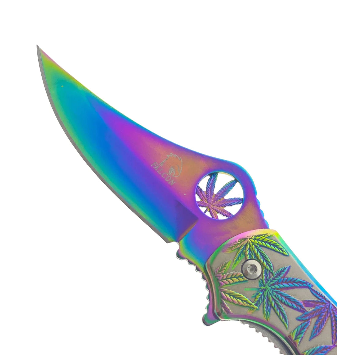 Falcon 7.5" Spring Assisted Knife w/ Rainbow ABS Marijuana Design - KS3601RB